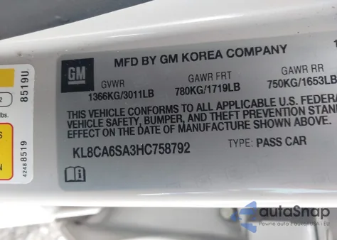 2017 Chevrolet Spark Ls Manual z USA, uszkodzony, nr VIN KL8CA6SA3HC758792